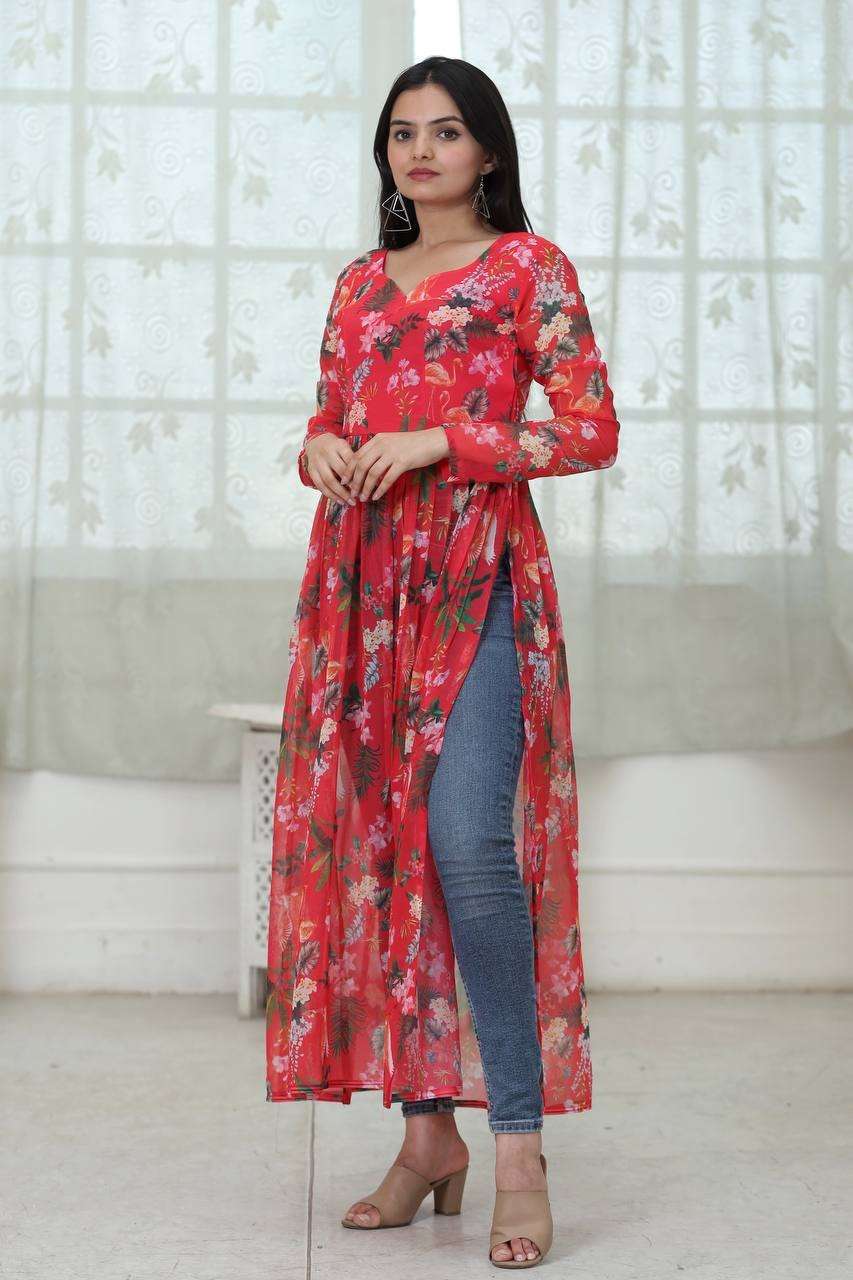 KA-1047 COLOURS BY AQSAWHOLESALE FAUX GEORGETTE PRINT LONG KURTIS