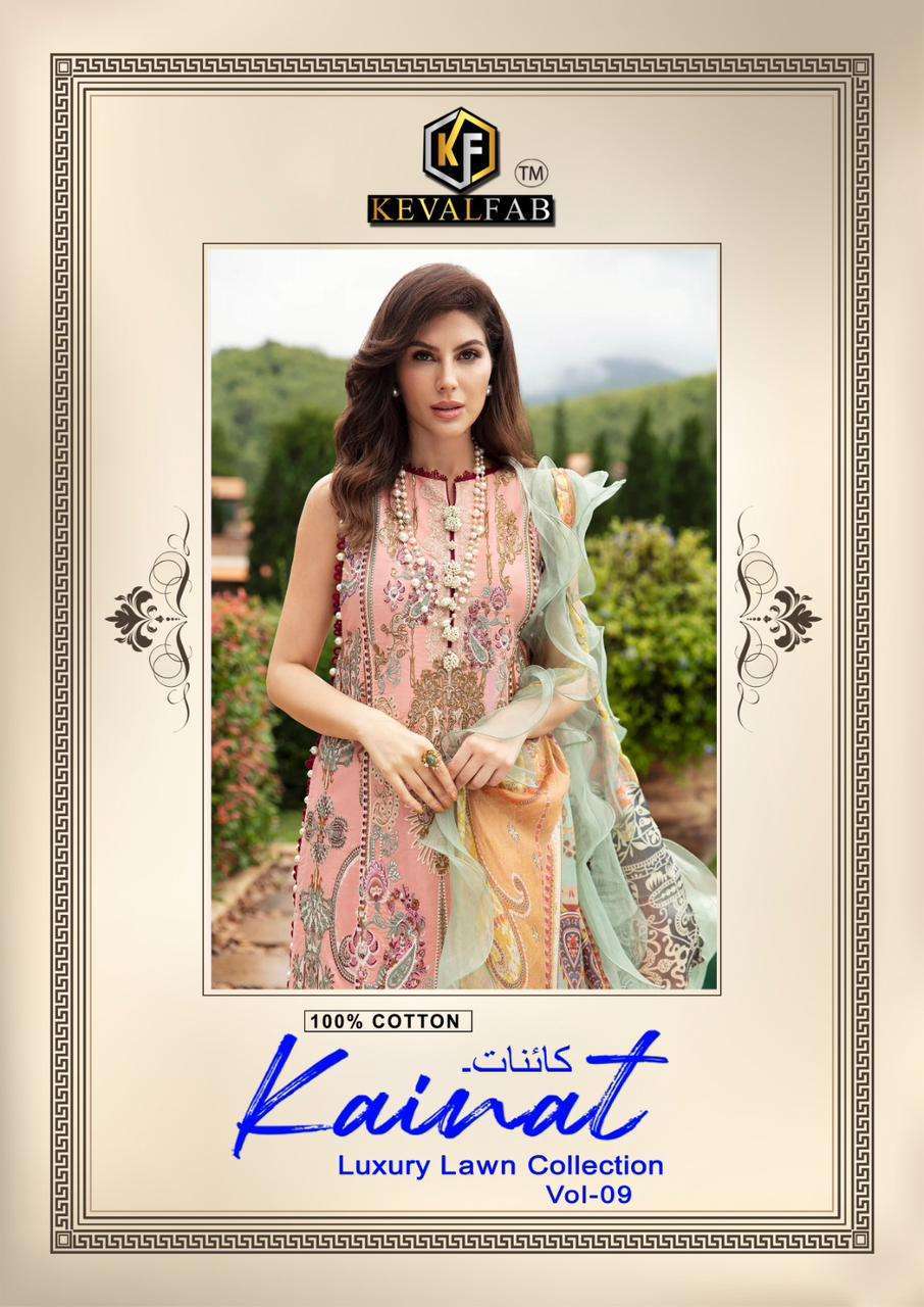 KAINAT VOL-9 BY KEVAL FAB 9001 TO 9006 SERIES HEAVY LAWN COTTON PRINT PAKISTANI DRESSES