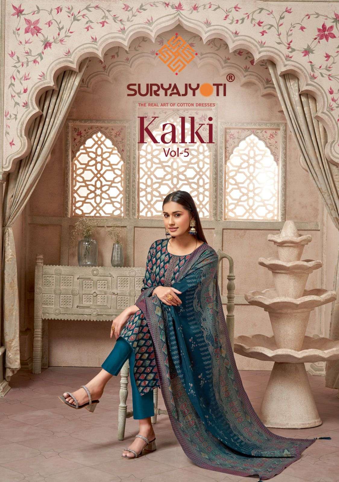 KALKI VOL-5 BY SURYAJYOTI 5001 TO 5008 SERIES JAAM SATIN PRINT WORK DRESSES