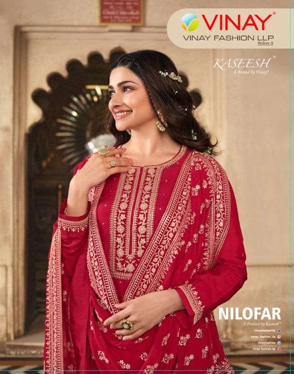 KASEESH NILOFAR BY VINAY FASHION 16801 TO 16808 SERIES DOLA SILK EMBROIDERY WORK DRESSES