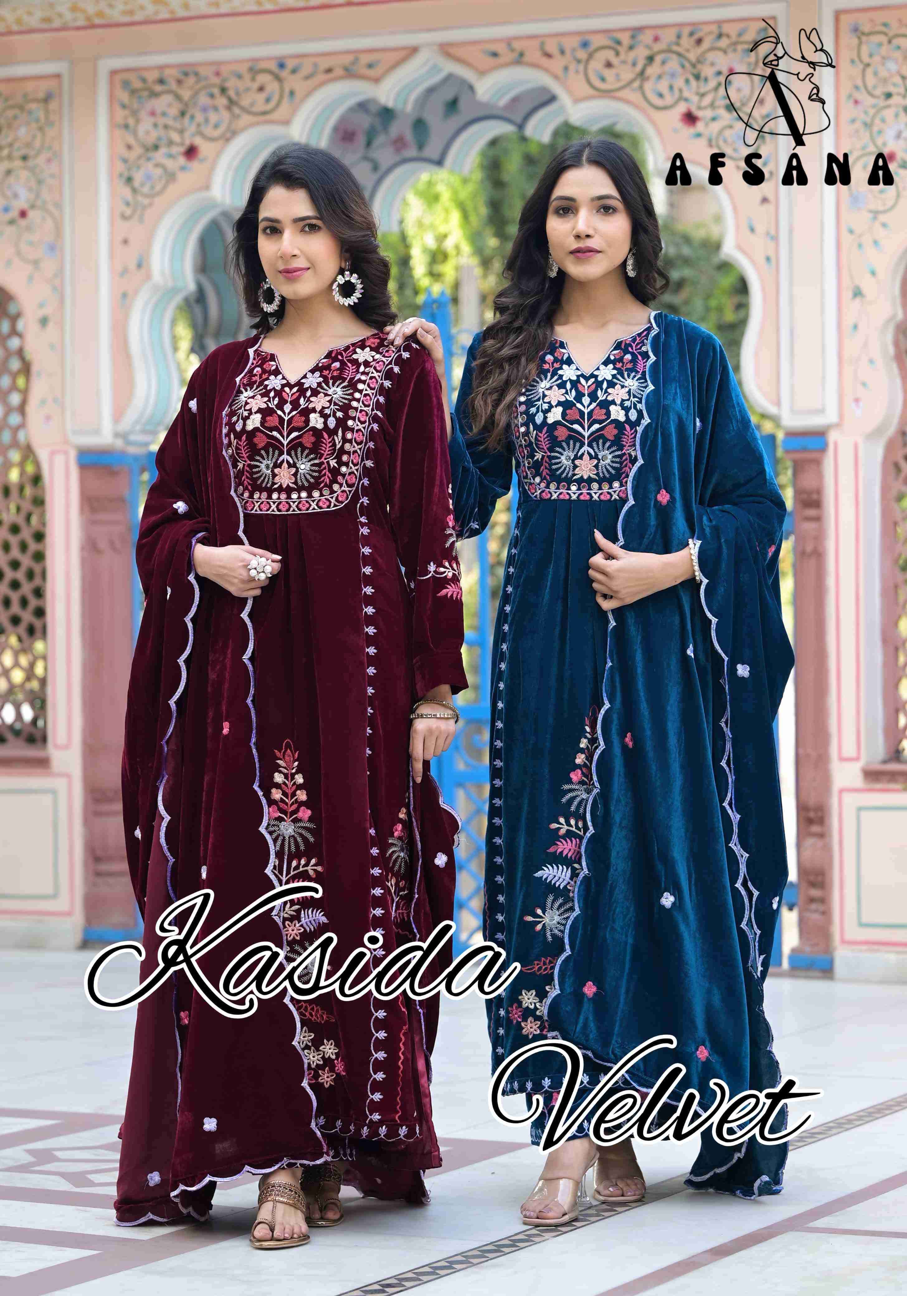 KASIDA VELVET BY AFSANA VELVET HEAVY EMBROIDERY WORK READYMADE DRESSES