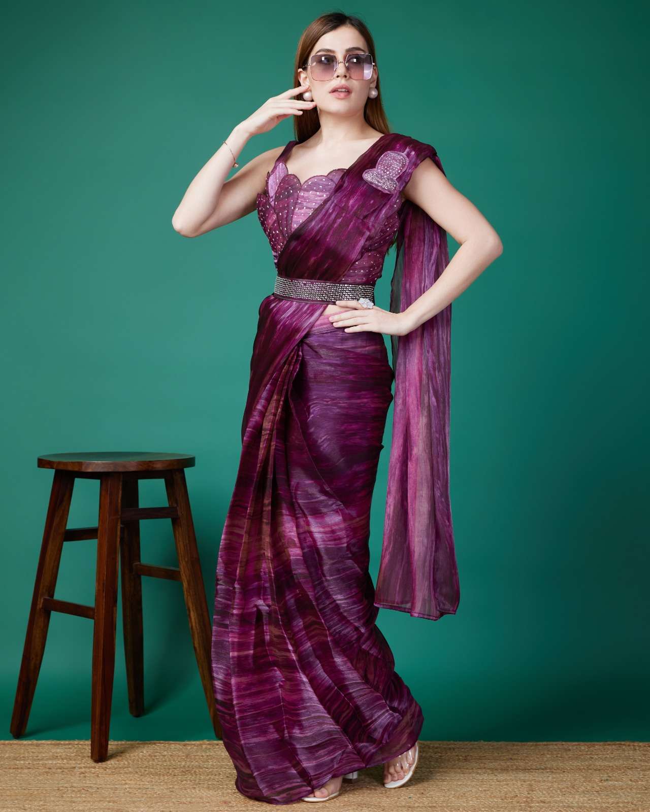 KAT-218 COLOURS BY AMOHA 218-A TO 218-D SERIES FANCY ORGANZA PRINT READYMADE SAREES