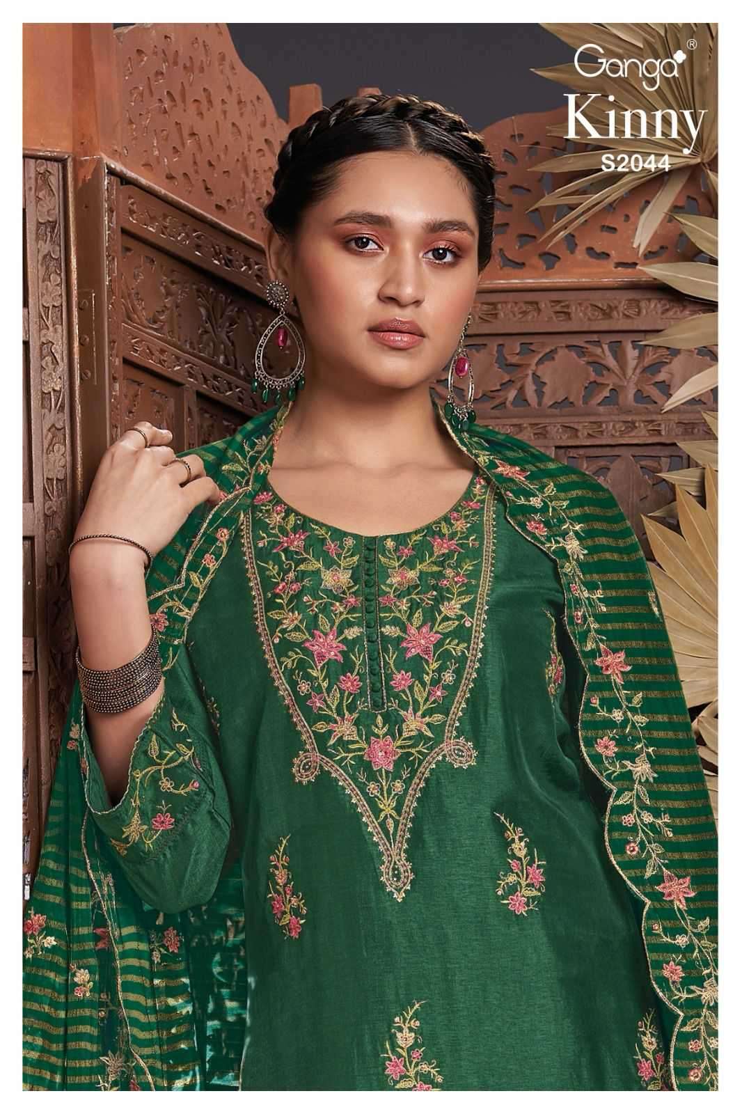 KINNY BY GANGA FASHIONS 2044-A & 2044-B SERIES HABUTAI SILK EMBROIDERY WORK DRESSES