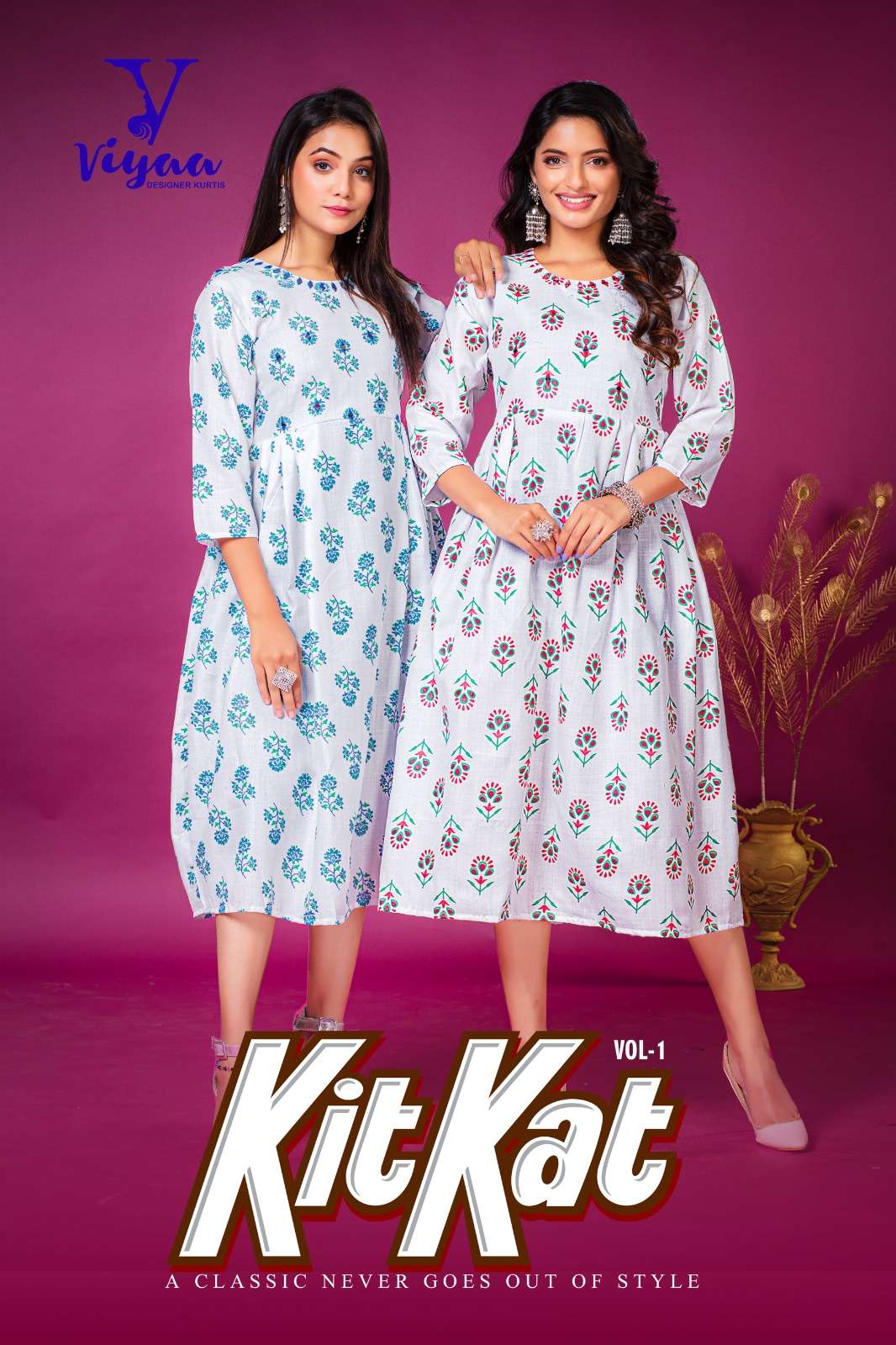 KIT KAT BY VIYAA 101 TO 106 SERIES COTTON PRINT MIRROR WORK LONG KURTIS