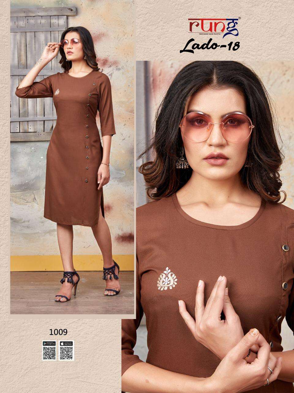 LADO VOL-18 BY RUNG 1001 TO 1010 SERIES RAYON SLUB CASUAL WEAR KURTIS