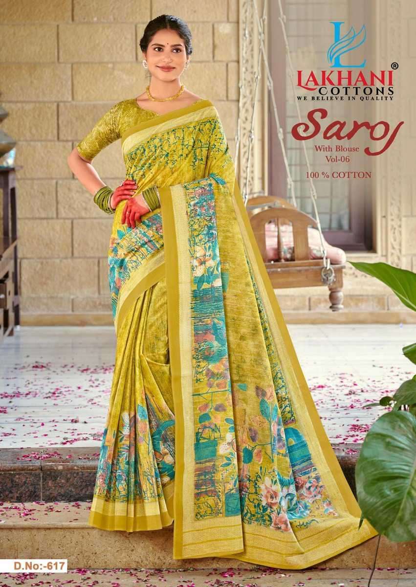 LAKHANI SAROJ VOL-6 BY AQSAWHOLESALE 6001 TO 6020 SERIES COTTON PRINT CASUAL SAREES