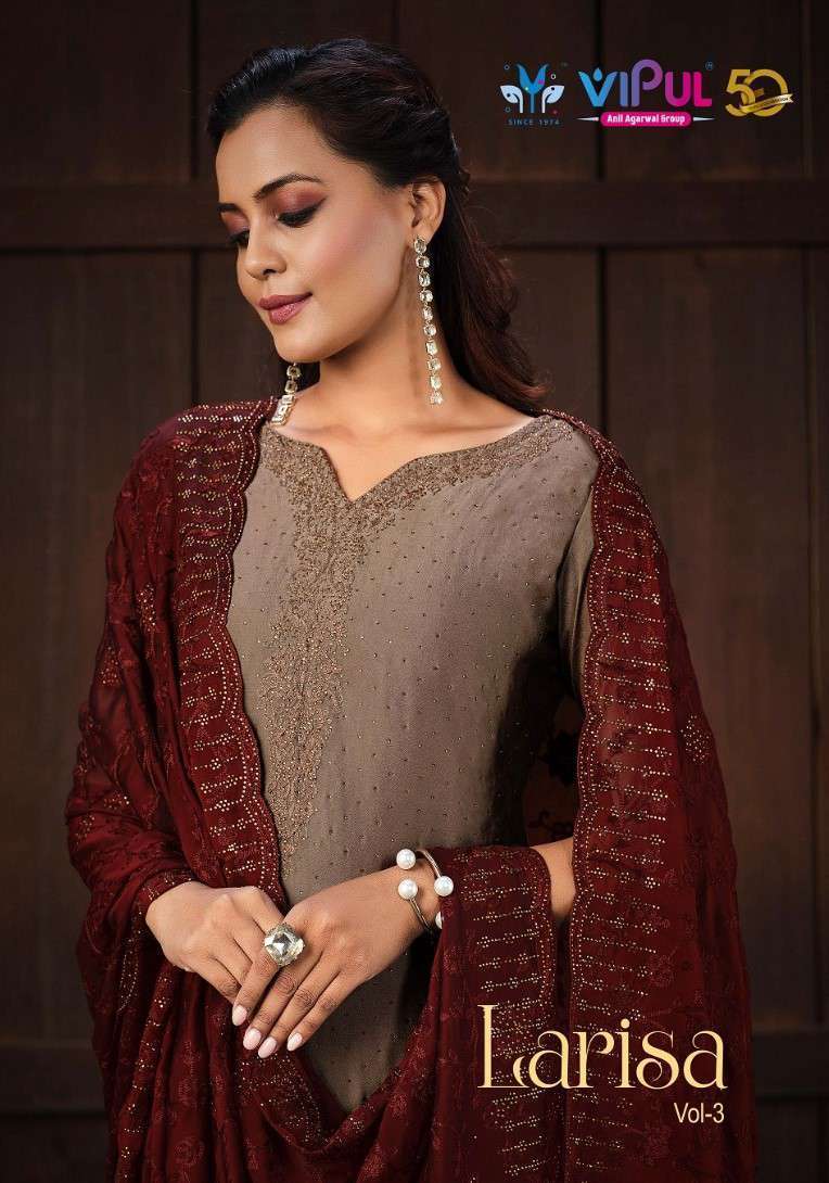 LARISA VOL-3 BY VIPUL 5341 TO 5346 SERIES SILK GEORGETTTE EMBROIDERY WORK DRESSES