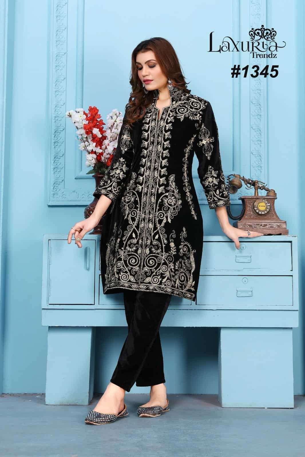 LAXURIA 1345 HIT DESIGN BY LAXURIA TRENDZ VELVET EMBROIDERY WINTER WEAR KURTI & PANT