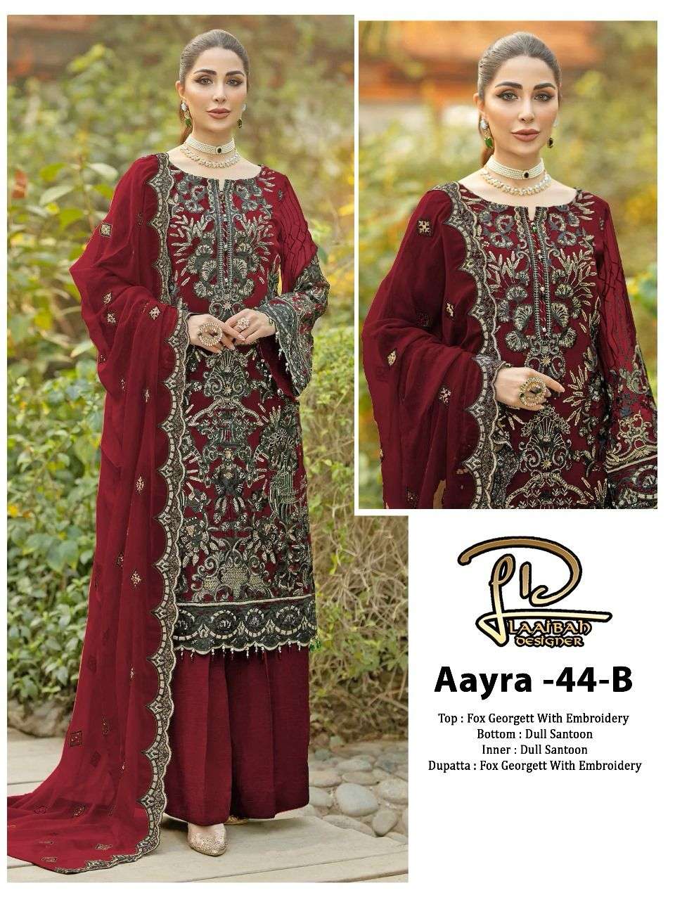 LD AAYRA 44 COLOURS BY LAAIBAH DESIGNER 44-A TO 44-D SERIES FAUX GEORGETTE WORK PAKISTANI DRESSES