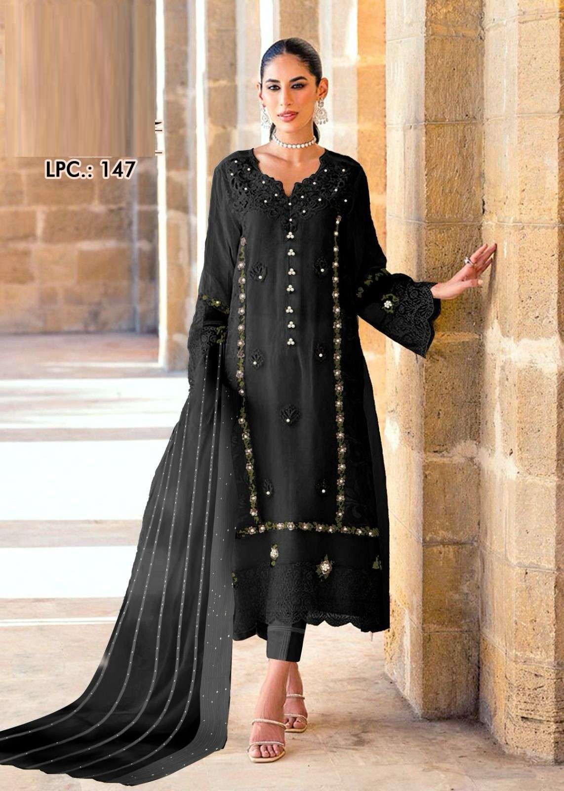 LPC BY 147 BY AQSAWHOLSALE PURE GEORGETTE EMBROIDERY WORK READYMADE DRESSES