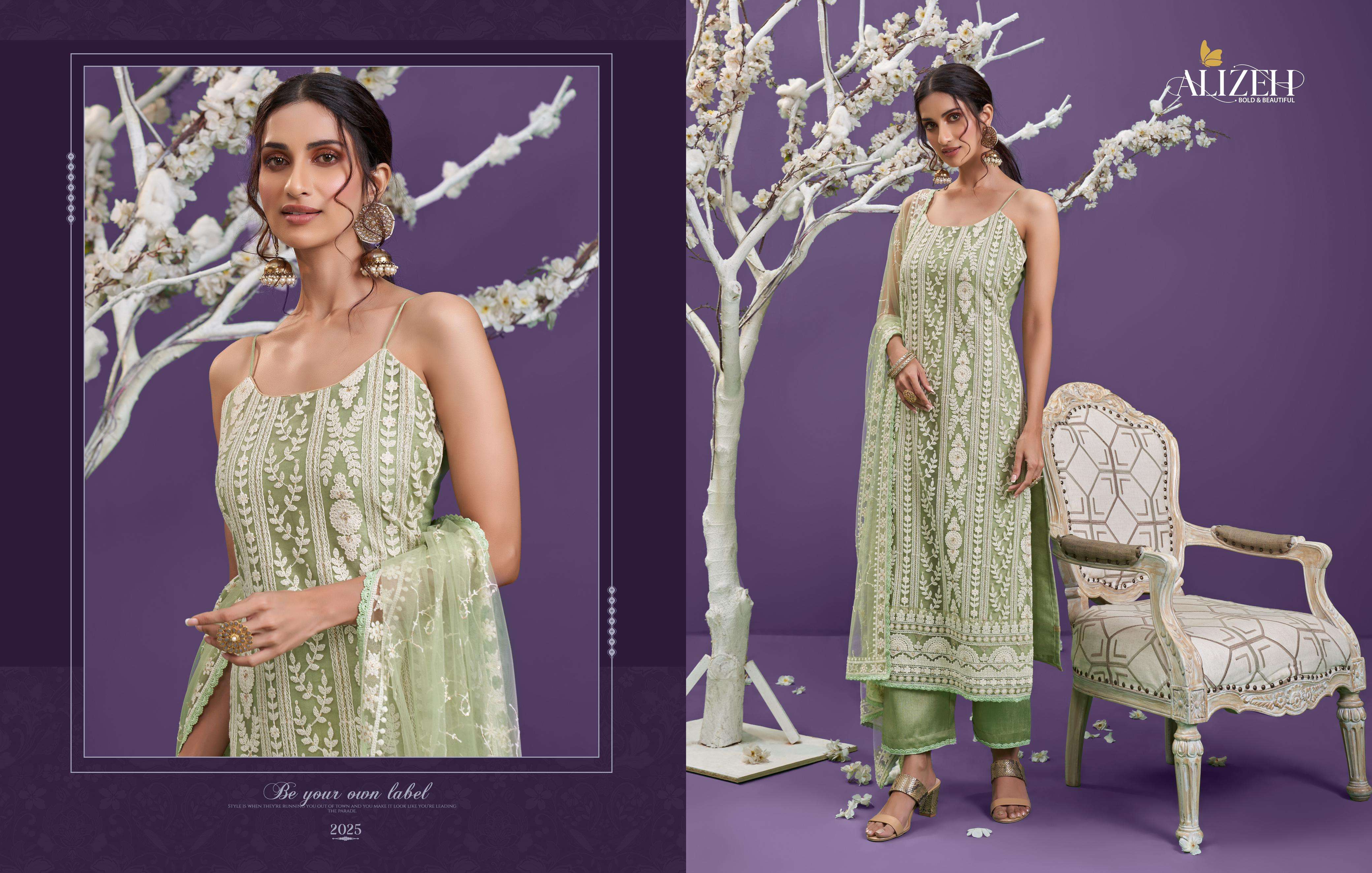 LUCKNOWI 2025 HIT DESIGN BY ALIZEH BUTTERFLY NET EMBROIDERY WORK DRESS