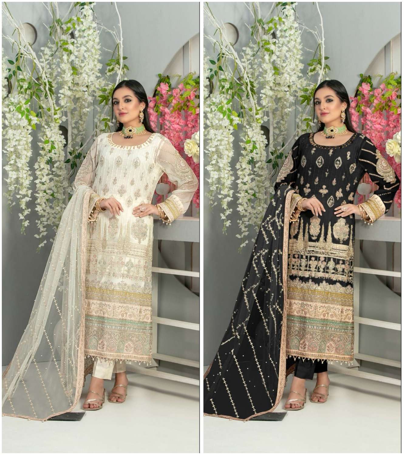 M-190 NX BY MUSHQ HEAVY FAUX GEORGETTE WORK PAKISTANI DRESSES