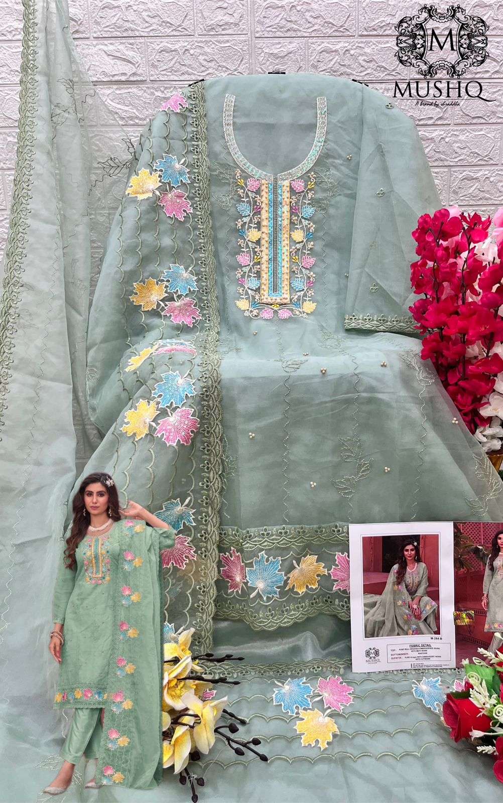 M-284 COLOURS BY MUSHQ 284-A TO 284-D SERIES ORGANZA WORK PAKISTANI DRESSES