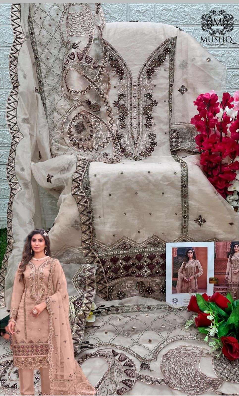 M-286 COLOURS BY MUSHQ 286-A TO 286-C SERIES ORGANZA EMBROIDERY PAKISTANI DRESSES