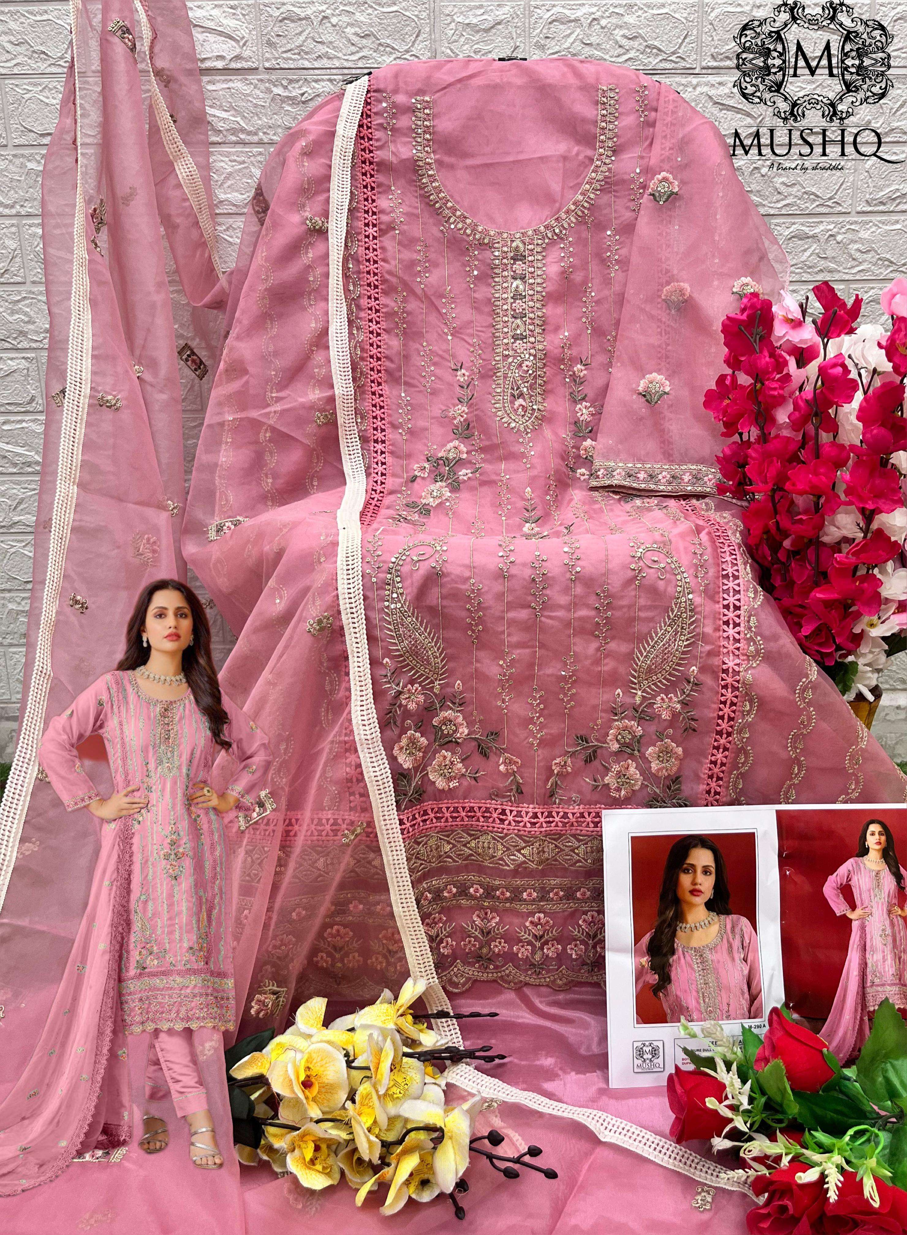 M-290 COLOURS BY MUSHQ 290-A TO 290-D SERIES ORGANZA HEAVY WORK PAKISTANI DRESSES