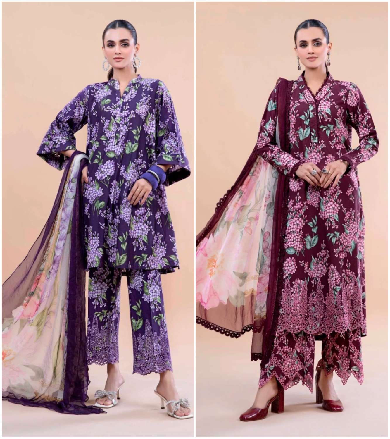 M PRINTS 448 & 449 HITS BY TAJ CREATION COTTON PRINT WORK PAKISTANI DRESSES