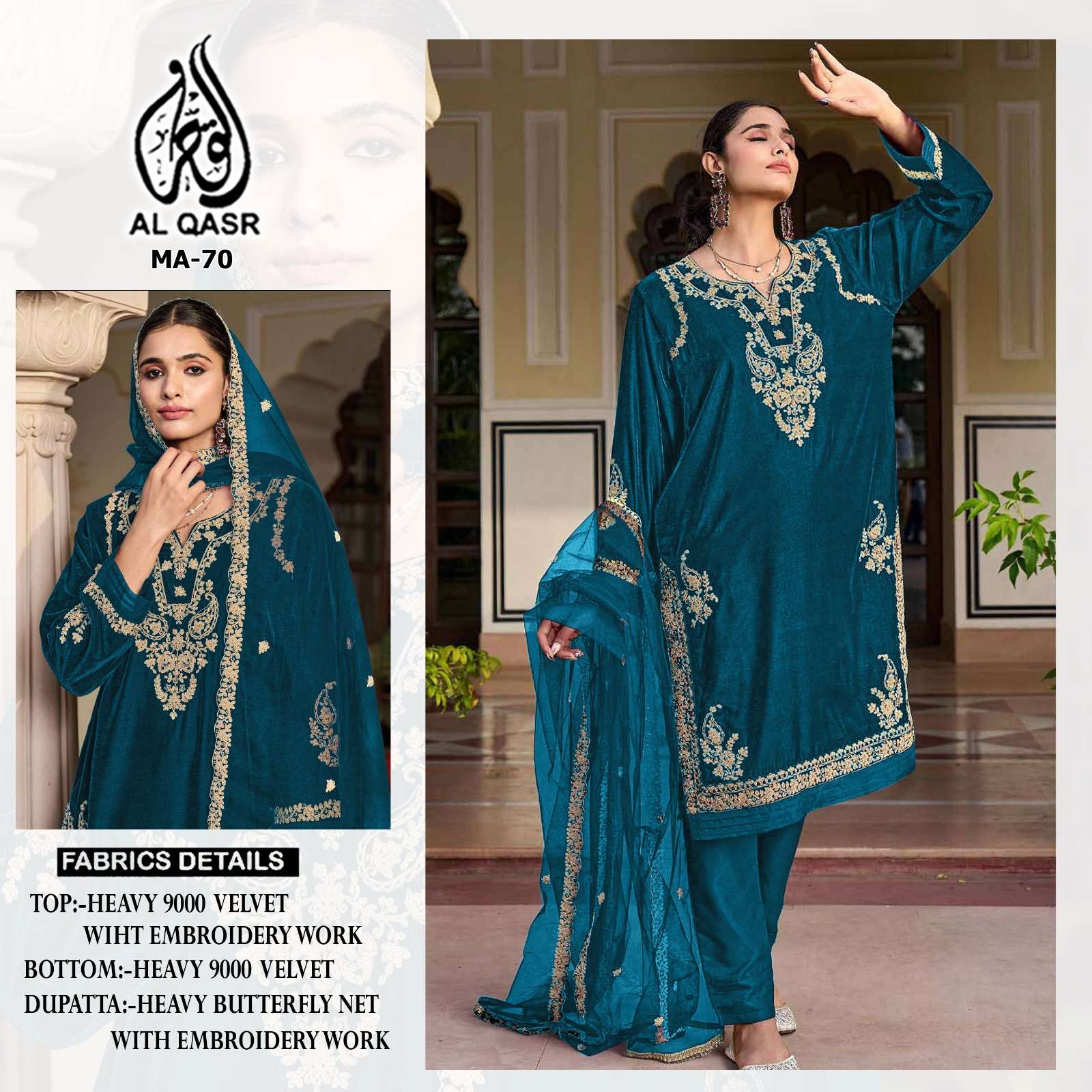 MA-70 COLOURS BY AL QASR PURE VELVET EMBROIDERY WORK WINTER WEAR DRESSES