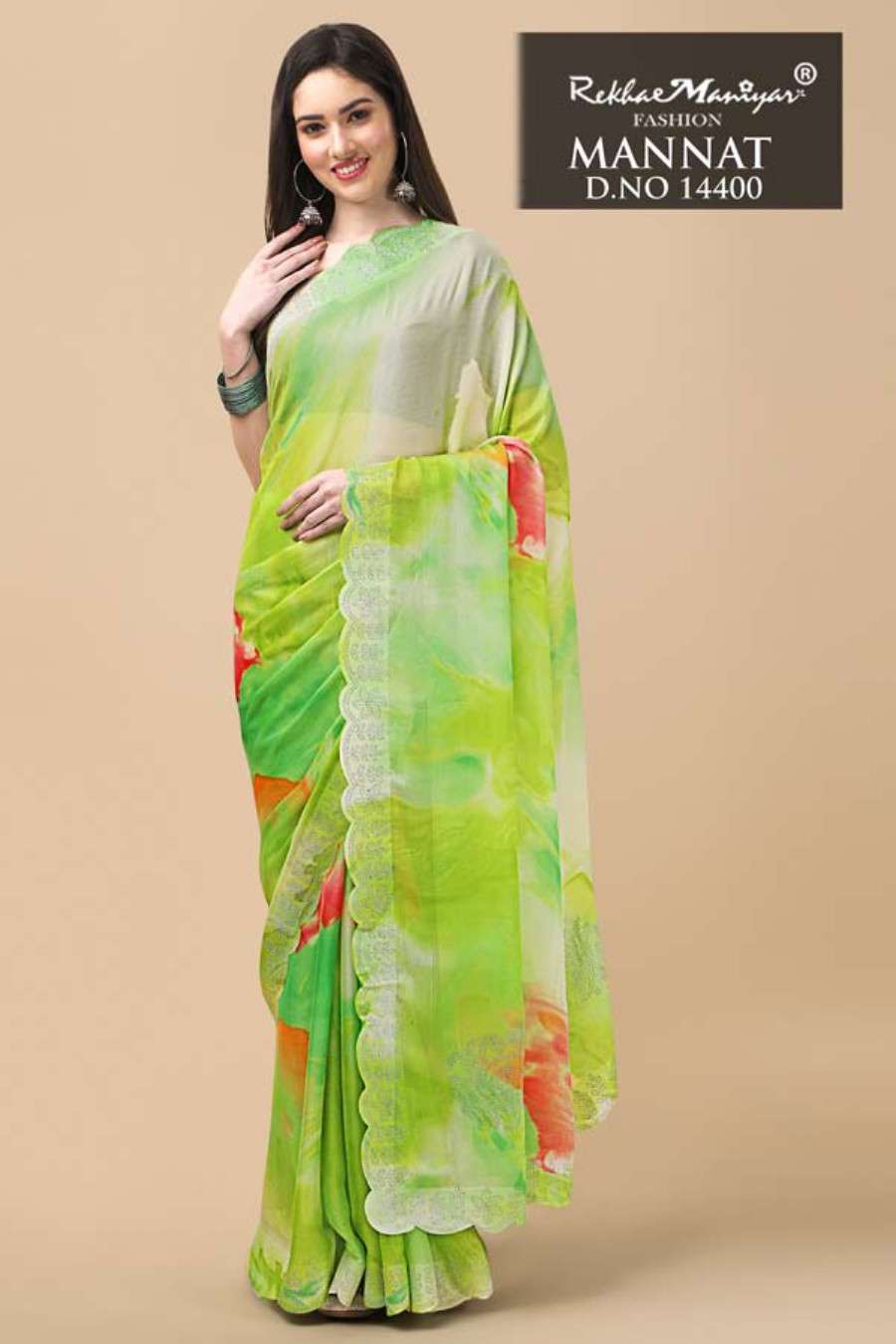 MANNAT 14400-A TO 14400-H SERIES BY REKHI MANIYAR FANCY PRINT WORK CASUAL WEAR SAREES