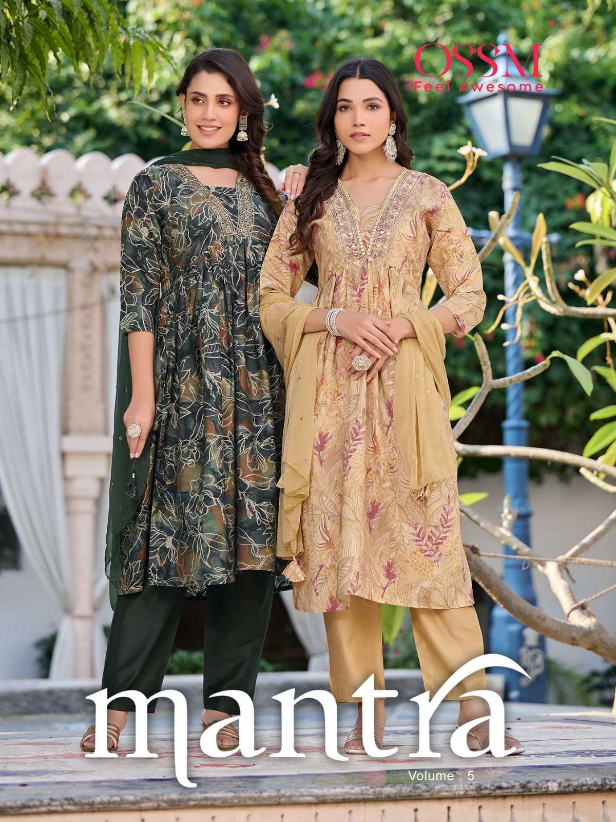 MANTRA VOL-5 BY OSSM 501 TO 506 SERIES CHANDERI FOIL PRINT WORK READYMADE DRESSES