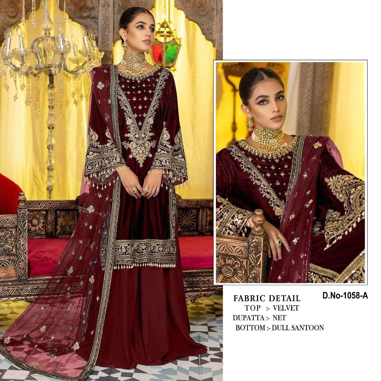 MARIA 1058-A TO 1058-D SERIES BY AQSAWHOLESALE VELVET WORK WINTER WEAR DRESSES