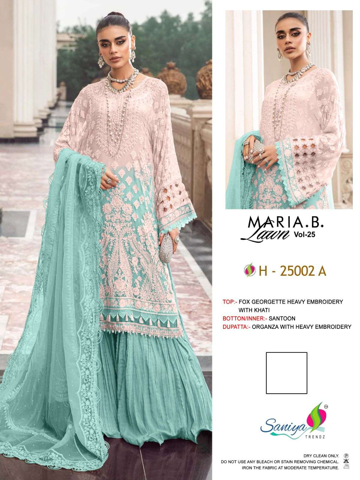 MARIA.B. LAWN VOL-25 BY SANIYA TRENDZ 25002-A TO 25002-C FAUX GEORGETTE WORK DRESSES