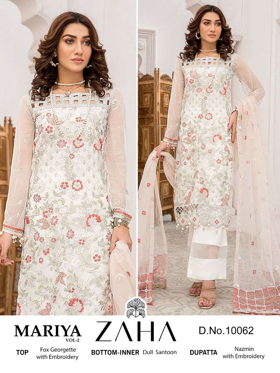 MARIYA 10062 HIT DESIGN BY ZAHA GEORGETTE HEAVY WORK PAKISTANI DRESS