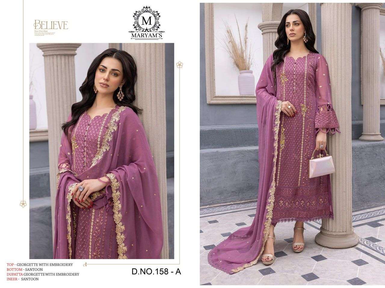 MARYAMS 158 COLOURS BY AQSAWHOLESALE GEORGETTE EMBROIDERY WORK PAKISTANI DRESSES