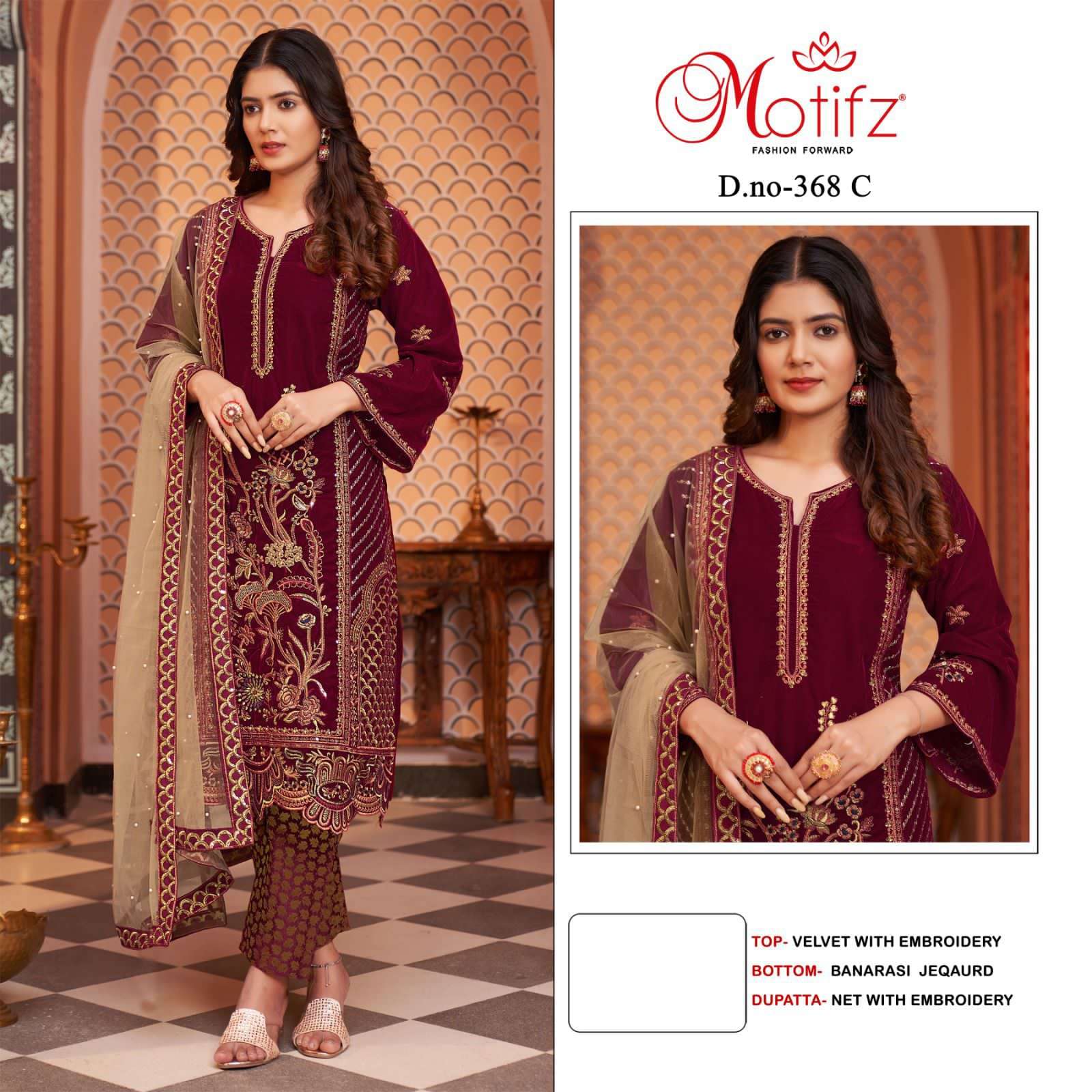 MOTIFZ 368 HIT DESIGN BY MOTIFZ FASHION VELVET EMBROIDERY WORK WINTER WEAR DRESS