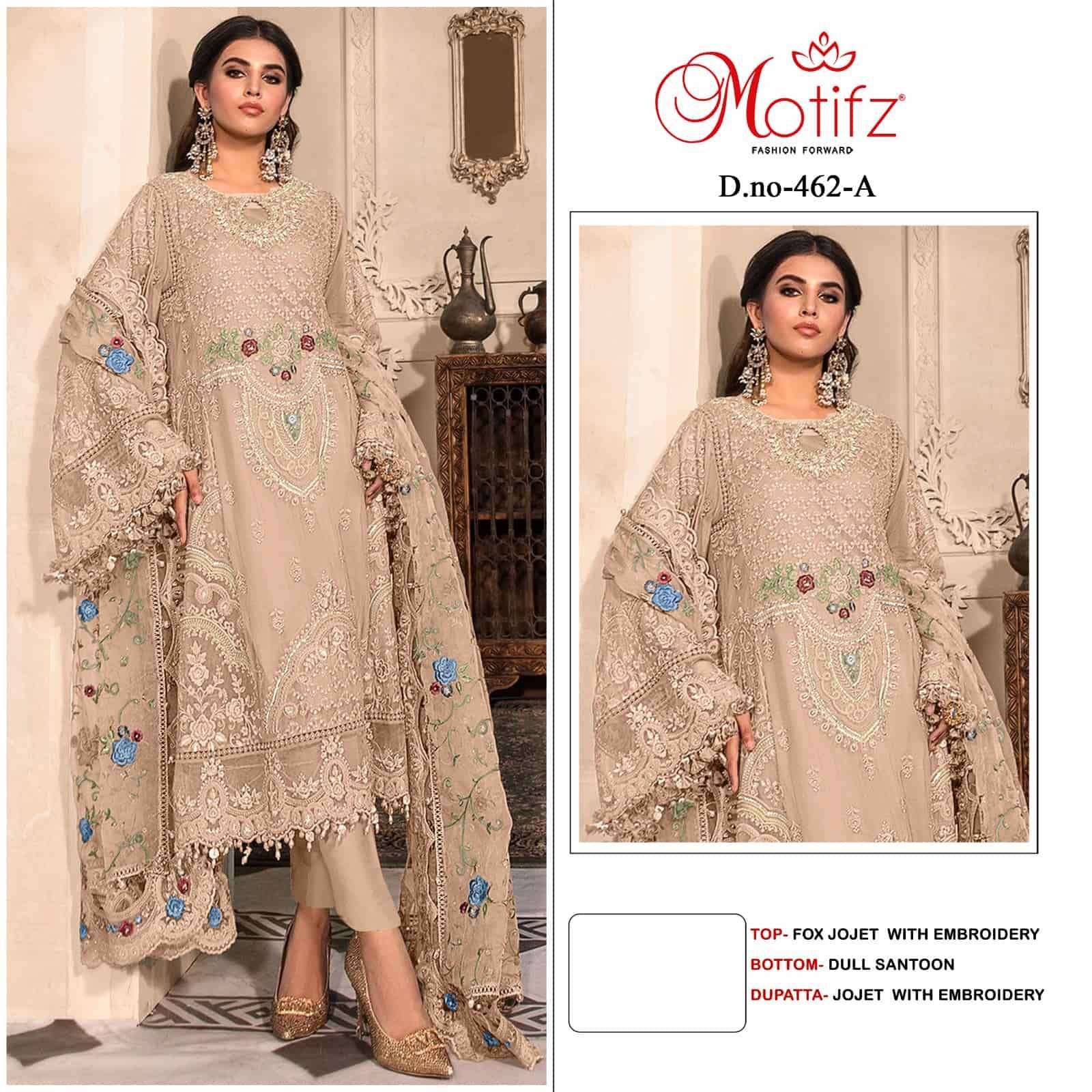 MOTIFZ 462 COLOURS BY MOTIFZ FASHION 462-A TO 462-D SERIES FAUX GEORGETTE WORK DRESSES