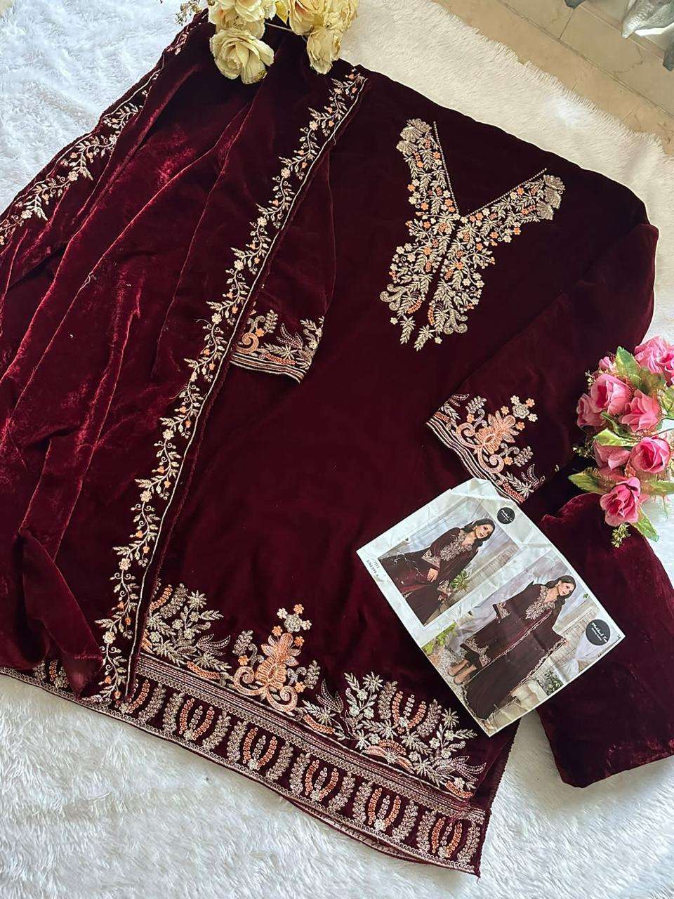 MT-1198 COLOURS BY MEHBOOB TEX 1198-A TO 1198-D SERIES VELVET WORK WINTER WEAR DRESSES