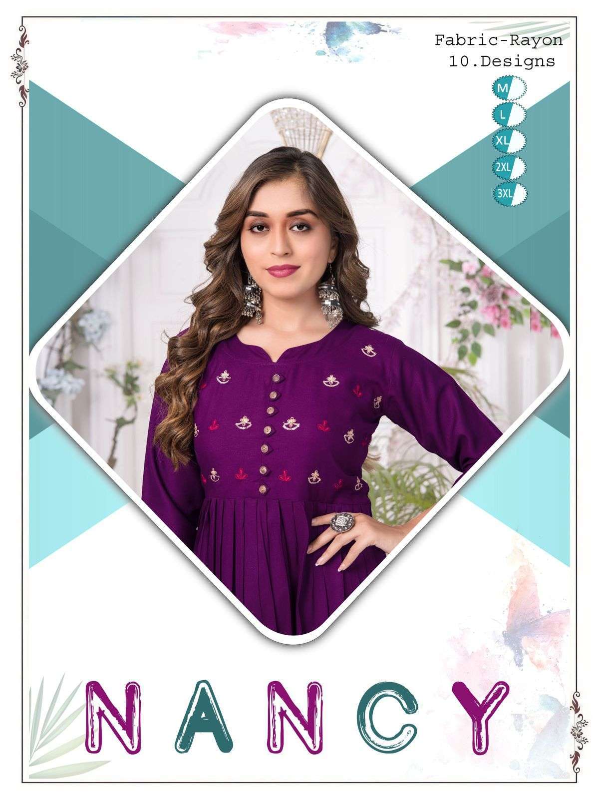 NANCY BY AQSAWHOLESALE 01 TO 10 SERIES RAYON PLAIN PRINT KURTIS