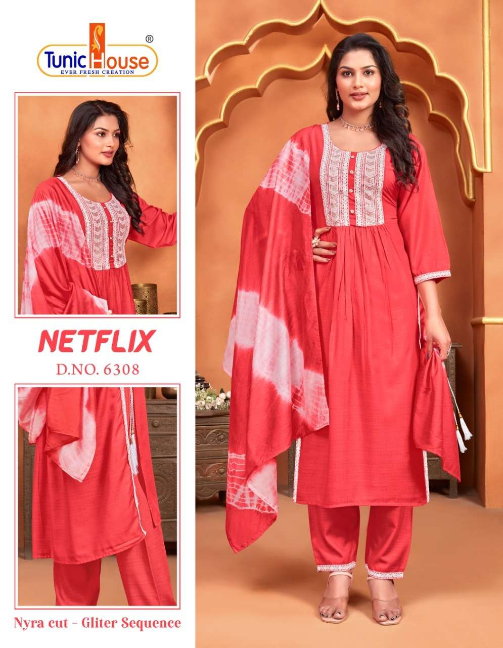 NETFLIX BY TUNIC HOUSE 6304 TO 6313 SERIES VISCOSE FABRIC EMBROIDERY READYMADE DRESSES