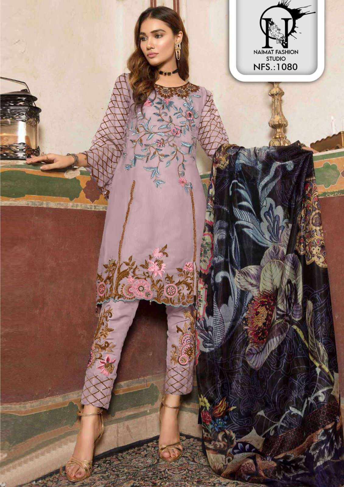 NFS-1080 COLOURS BY NAIMAT FASHION STUDIO PURE FAUX FABRIC WORK READYMADE DRESSES