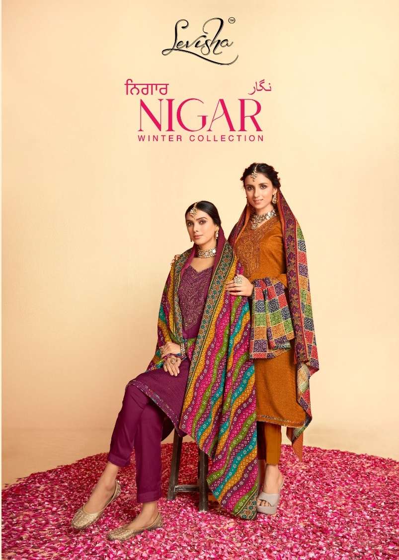 NIGAR BY LEVISHA 3013 BY 3020 SERIES PURE PASHMINA PRINT WORK WINTER WEAR DRESSES