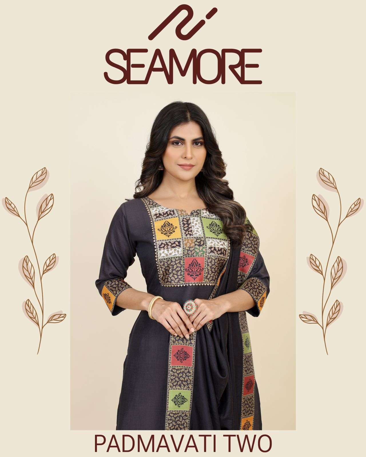 PADMAWATI TWO BY SEAMORE 5004 TO 5008 SERIES CHINON SILK PRINT WORK READYMADE DRESSES