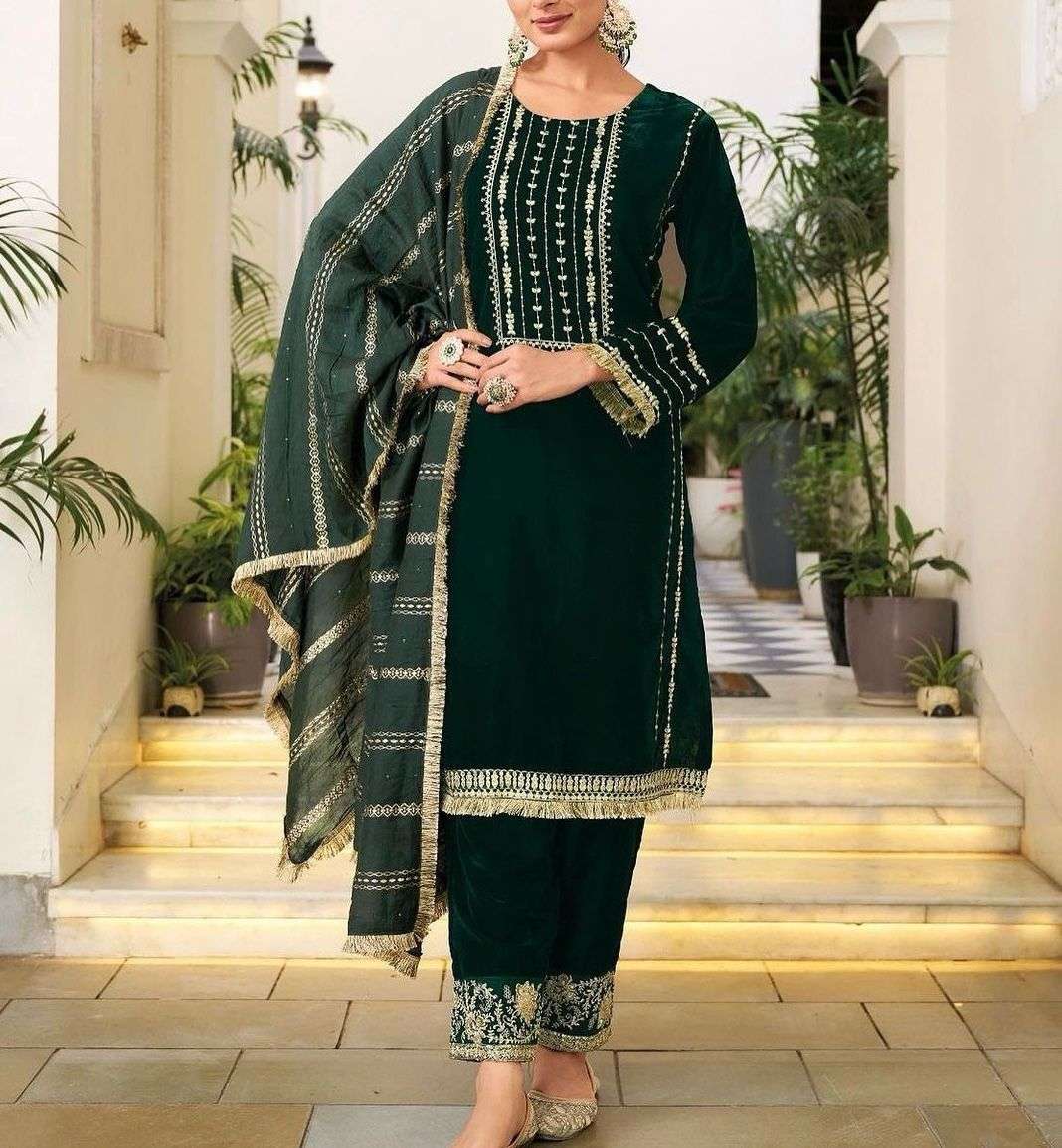 PD-1035 BY AQSAWHOLESALE PURE VISCOSE VELVET EMBROIDERY WORK READYMADE DRESS