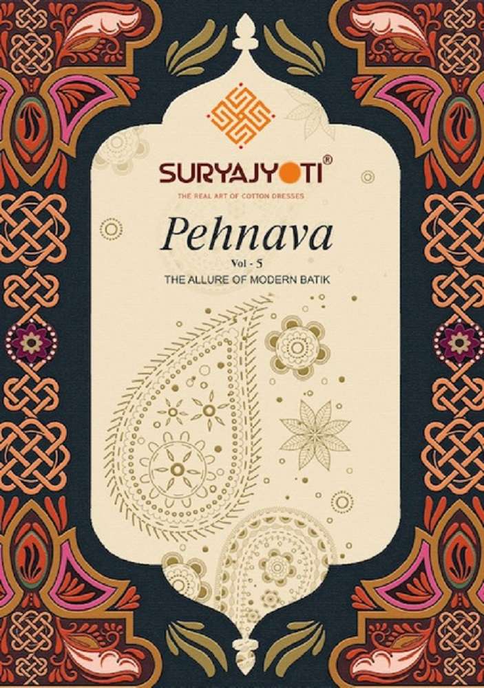 PEHNAVA VOL-5 BY SURYAJYOTI 5001 TO 5010 SERIES CAMBRIC COTTON PRINT REAYMADE DRESSES