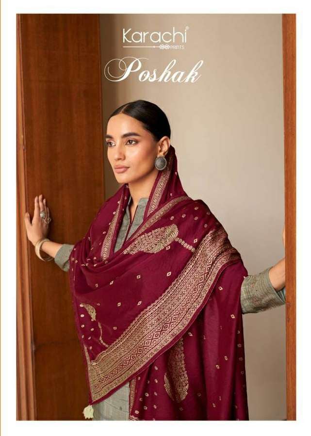 POSHAK BY KARACHI PRINTS 1001 TO 1006 SERIES MUSLIN SILK PRINT WORK DRESSES