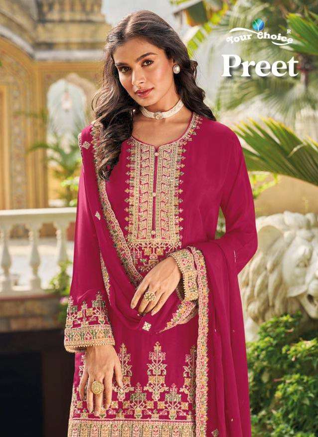 PREET BY YOUR CHOICE 1001 TO 1004 SERIES HEAVY CHINON EMBROIDERY WORK READYMADE DRESSES