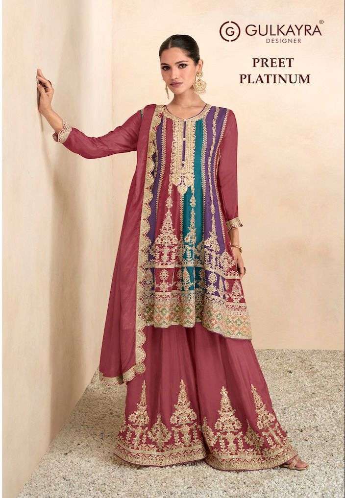 PREET PLATINUM BY GULKAYRA 7601-A TO 7601-C SERIES CHINON EMBROIDERY READYMADE DRESSES