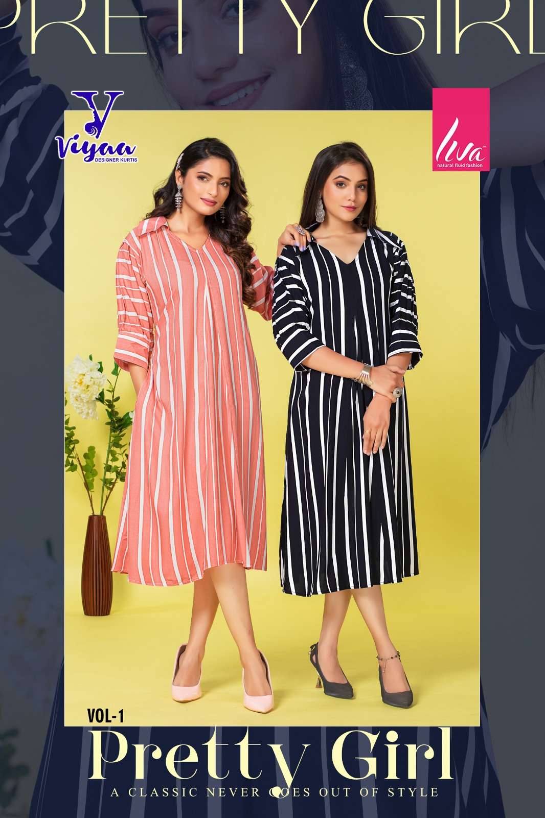 PRETTY GIRL VOL-1 BY VIYAA DESIGNER 101 TO 109 SERIES RAYON LINA PRINT KURTIS