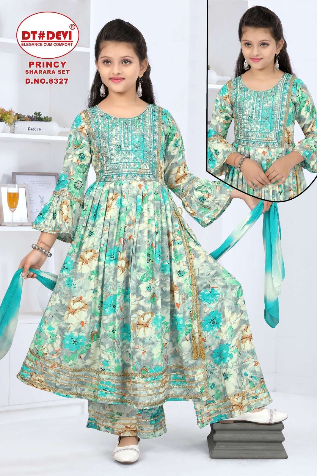 PRINCY BY AQSAWHOLESALE RAYON PRINT WORK READYMADE KIDS SHARARA SUITS