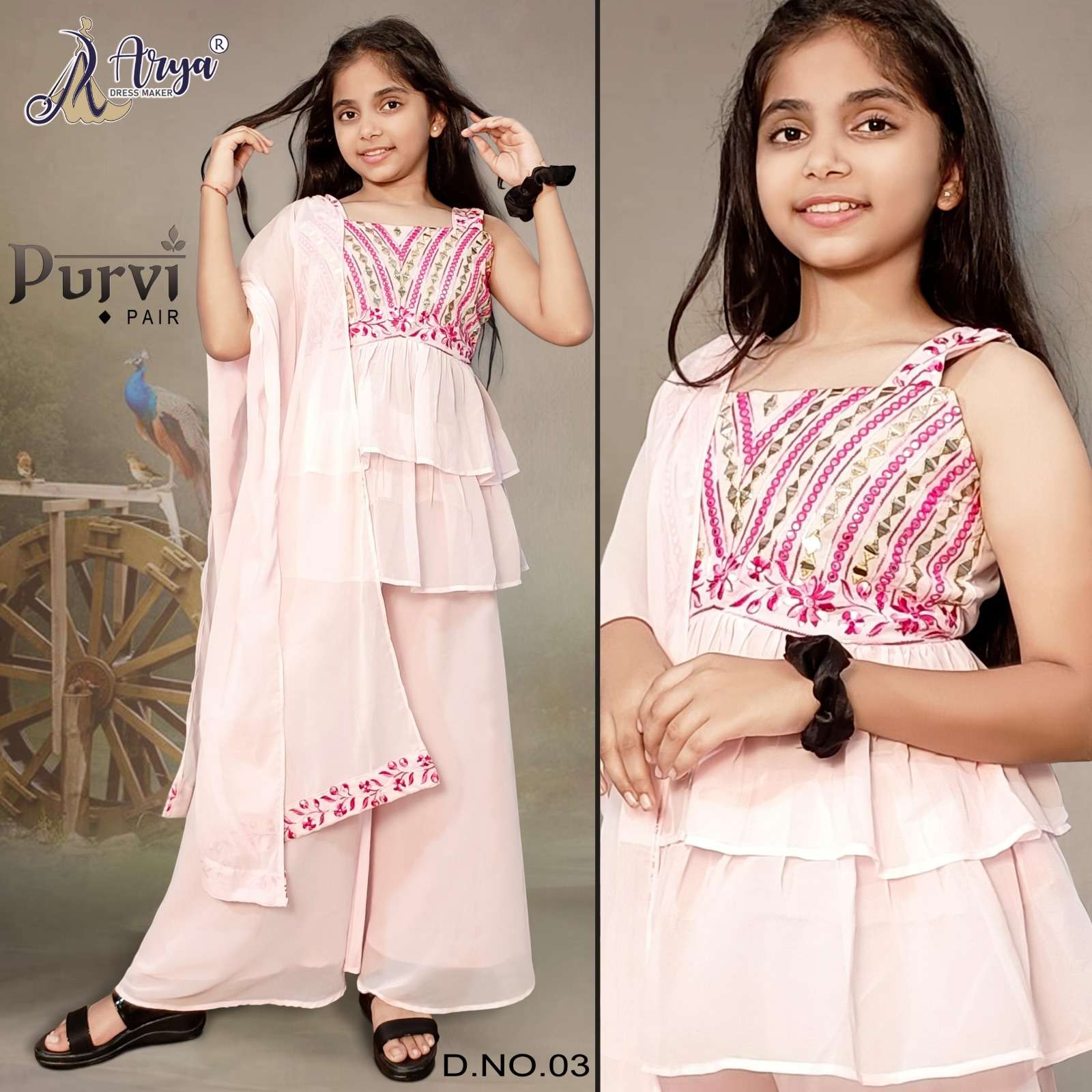 PURVI BY ARYA DRESS MAKER 01 TO 04 SERIES FAUX GEORGETTE WORK READYMADE KIDS DRESSES