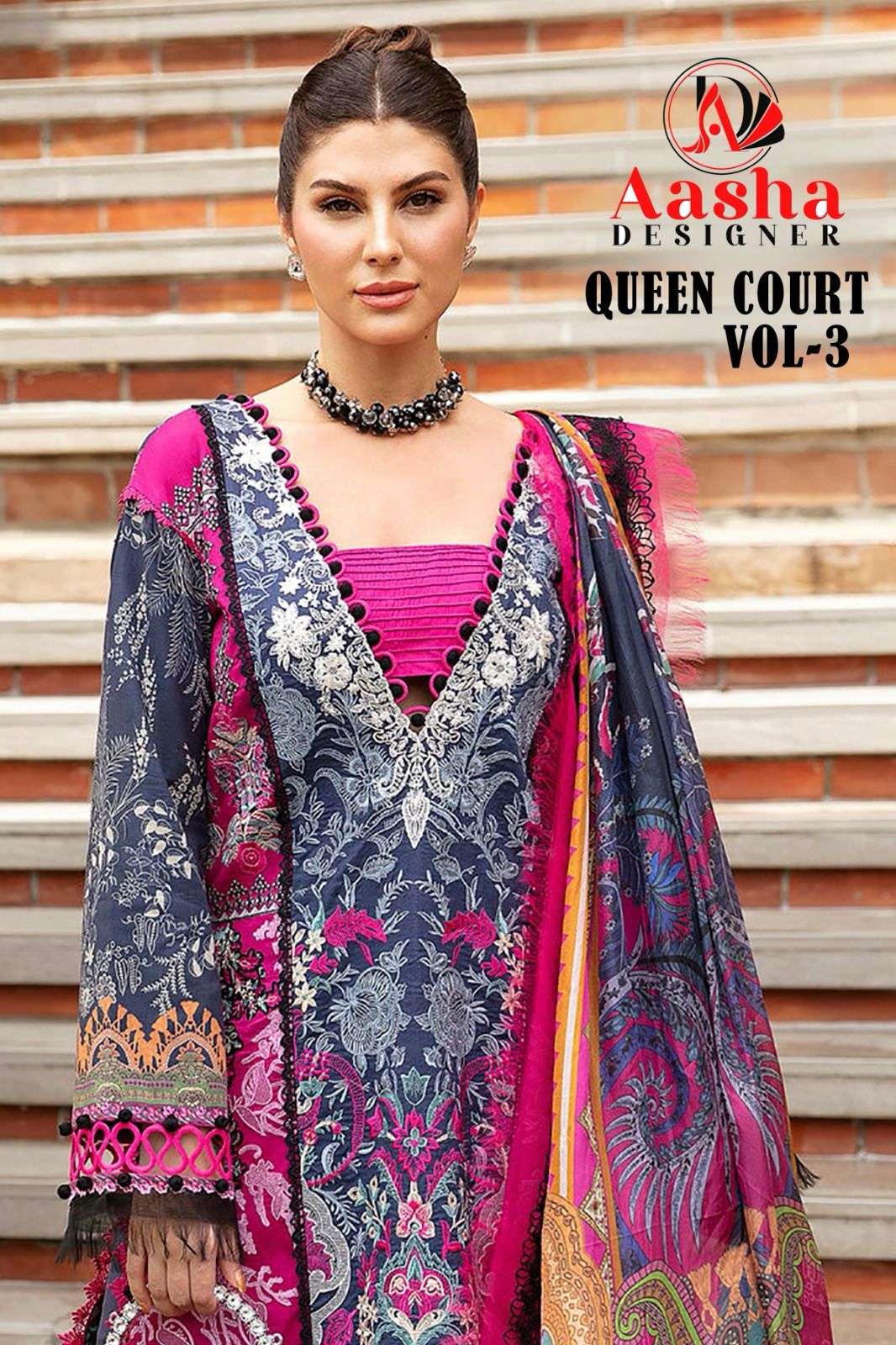 QUEENS COURT VOL-3 BY AASHA DESIGNER 1027 TO 1029 SERIES COTTON PRINT WORK DRESSES