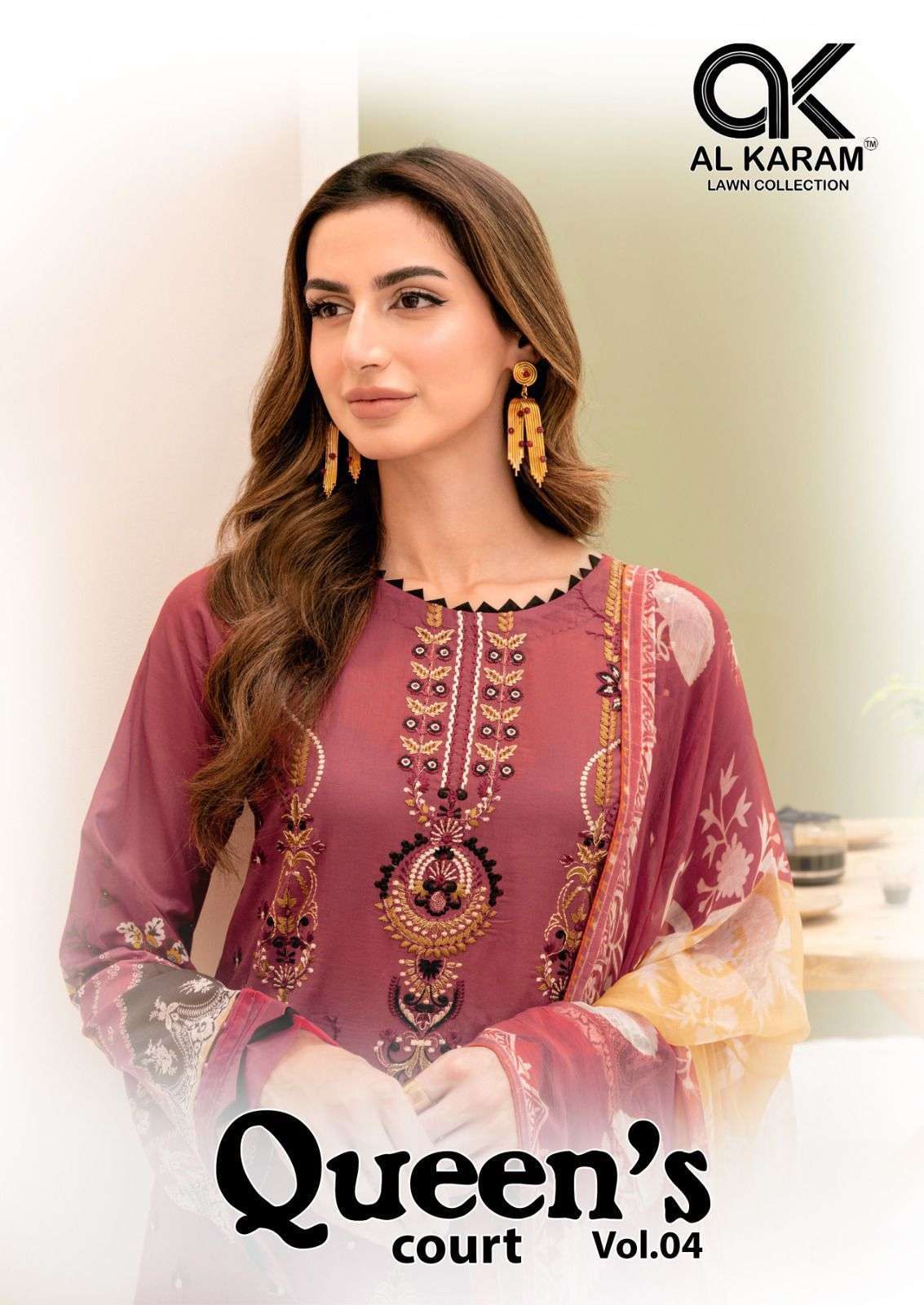 QUEENS COURT VOL-4 BY AL KARAM 4001 TO 4006 SERIES CAMBRIC COTTON PRINT PAKISTANI DRESSES