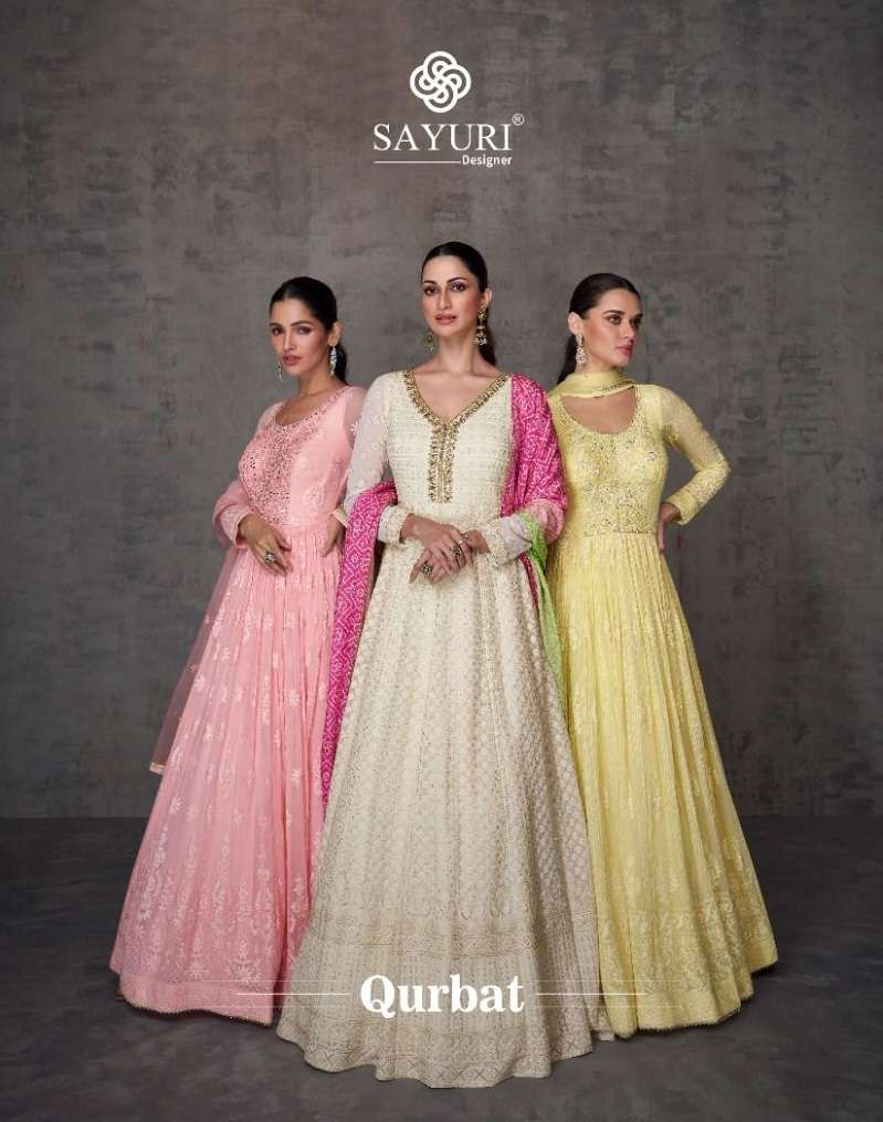 QURBAT BY SAYURI 5370 TO 5372 SERIES REAL GEORGETTE EMBROIDERY WORK GOWN & DUPATTAS