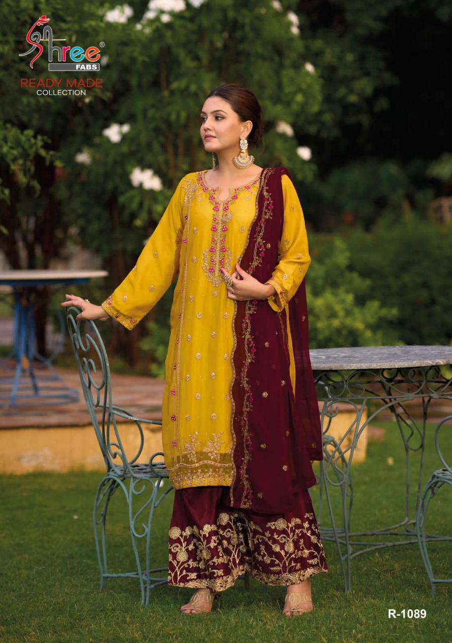 R-1089 HIT DESIGN BY SHREE FABS PURE CHIFFON EMBROIDERY WORK READYMADE DRESS