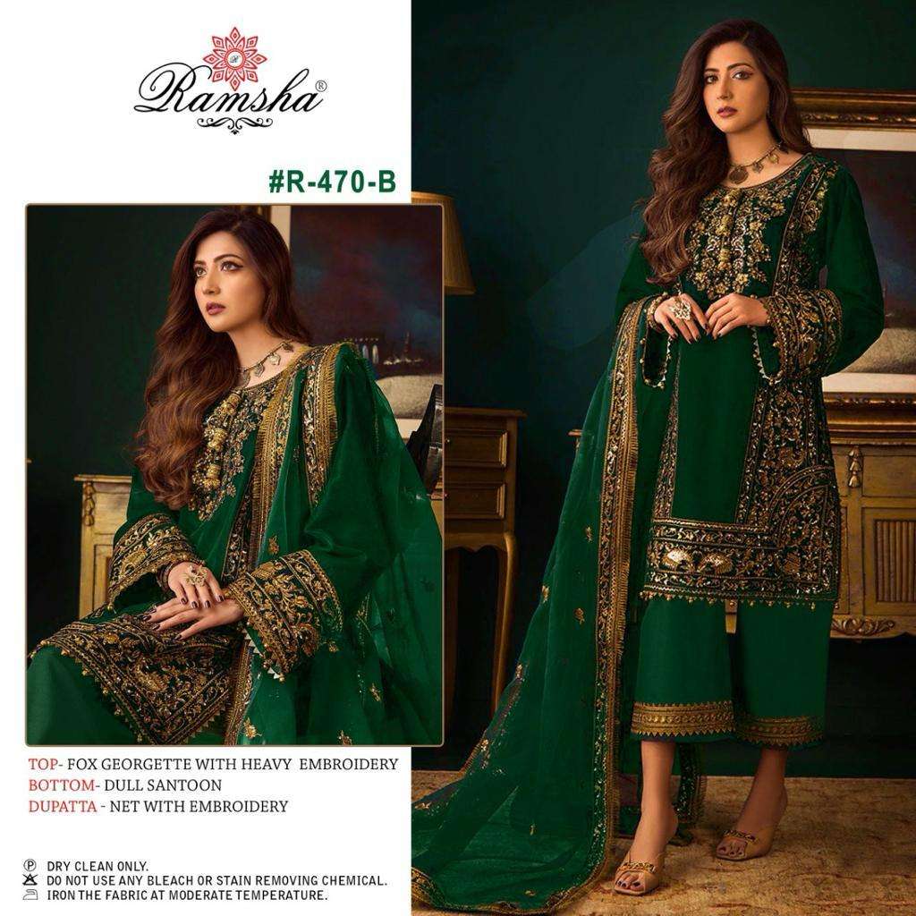 R-470 NX BY RAMSHA 470-B TO 470-D SERIES FAUX GEORGETTE WORK PAKISTANI DRESSES