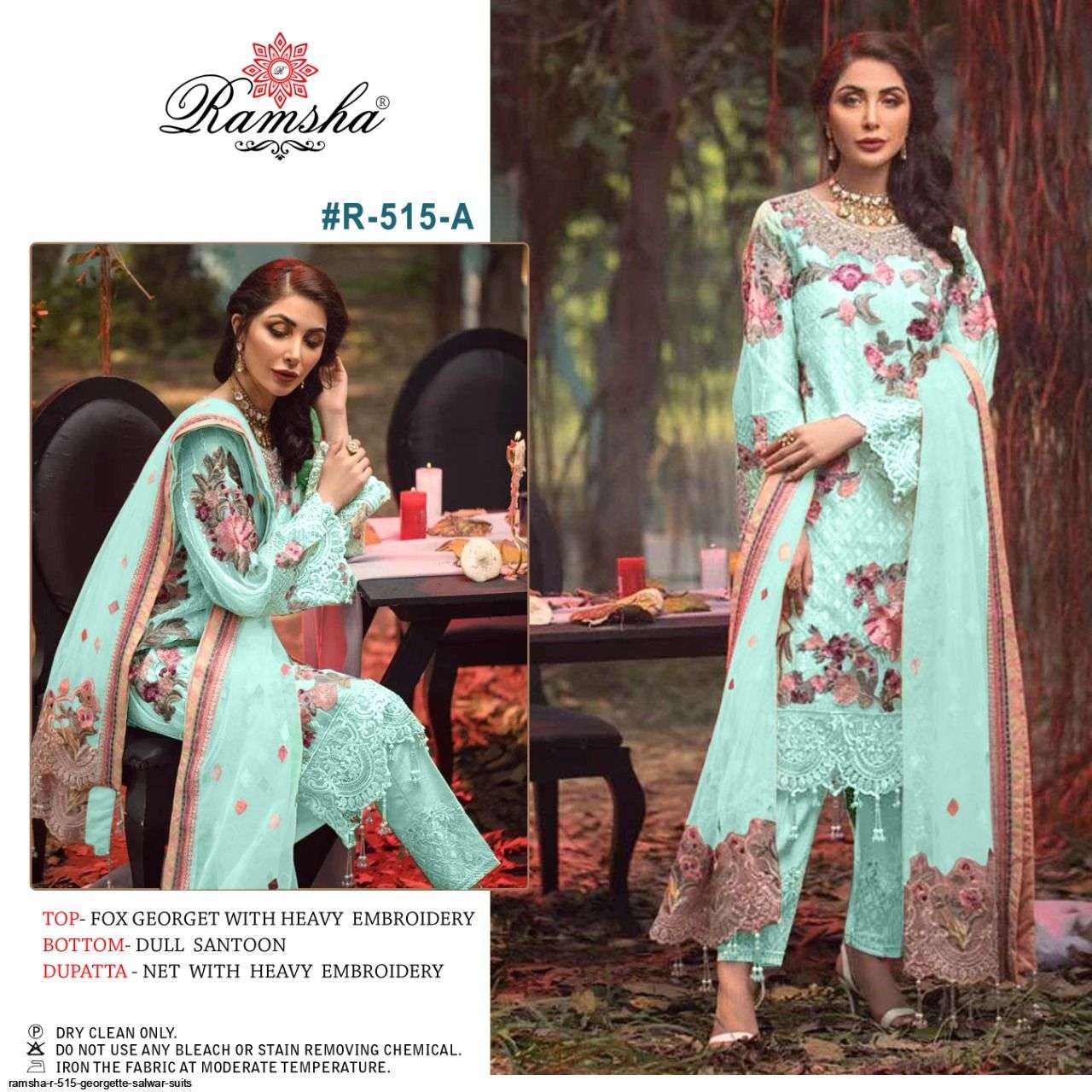 R-515 COLOURS BY RAMSHA 515-A TO 515-D SERIES GEORGETTE WORK PAKISTANI DRESSES