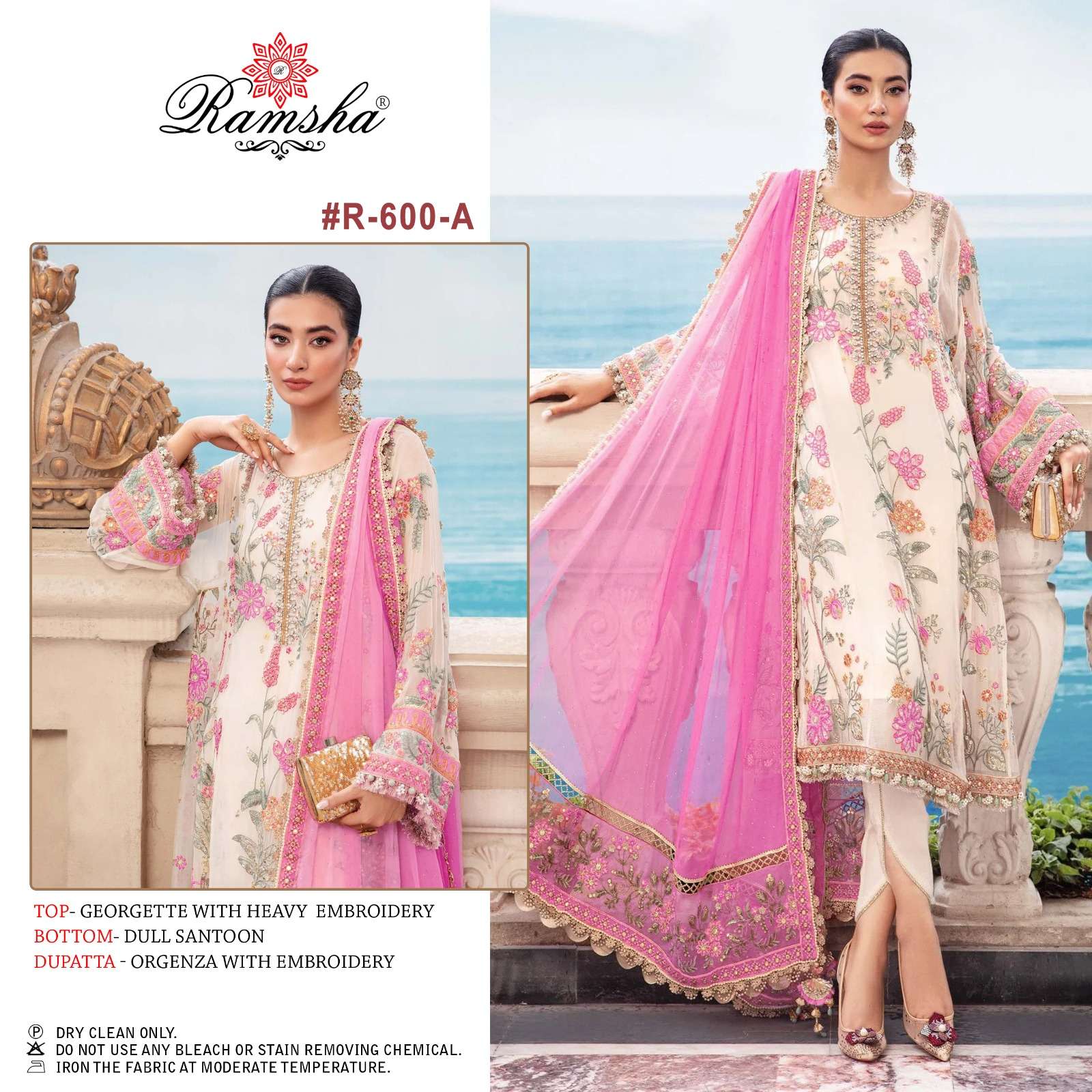 R-600 NX BY RAMSHA 600-A TO 600-D SERIES GEORGETTE EMBROIDERY WORK PAKISTANI DRESSES